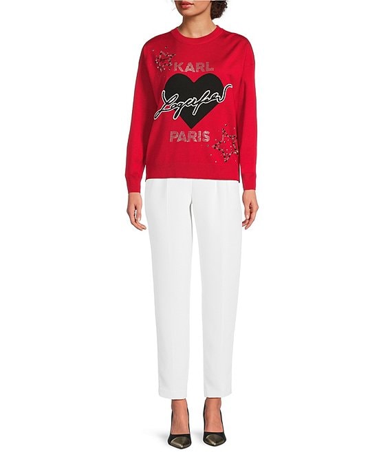 KARL LAGERFELD PARISCrew Neck Long Sleeve Heart Sweater