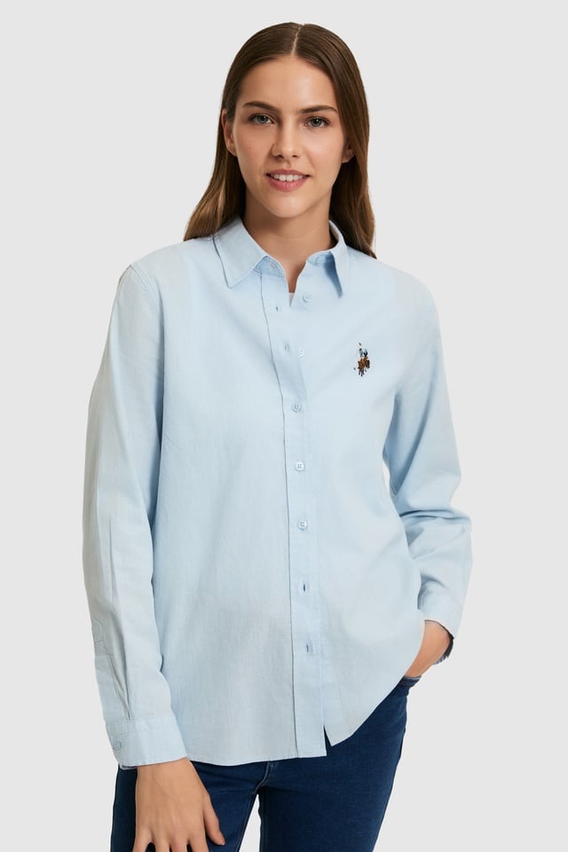 Women's Light Blue Long Sleeve Basic Shirt