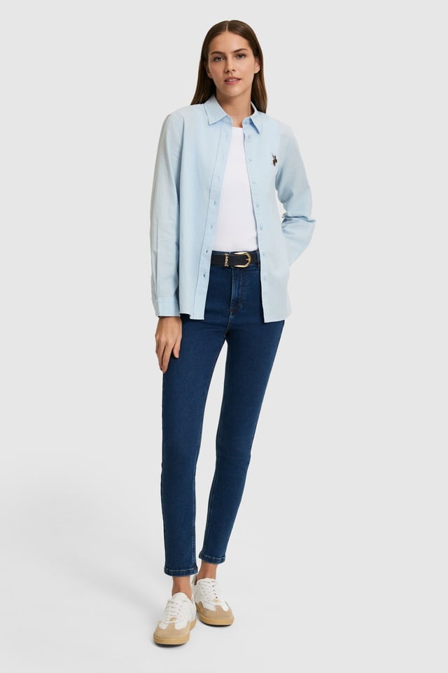 Women's Light Blue Long Sleeve Basic Shirt