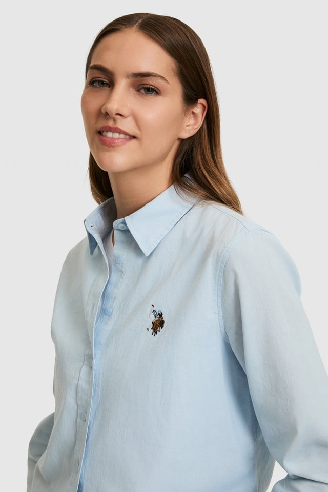 Women's Light Blue Long Sleeve Basic Shirt