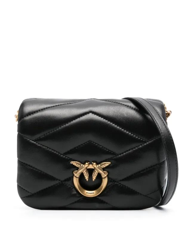 Pinko Love Click Puff Baby black sheepskin leather crossbody bag