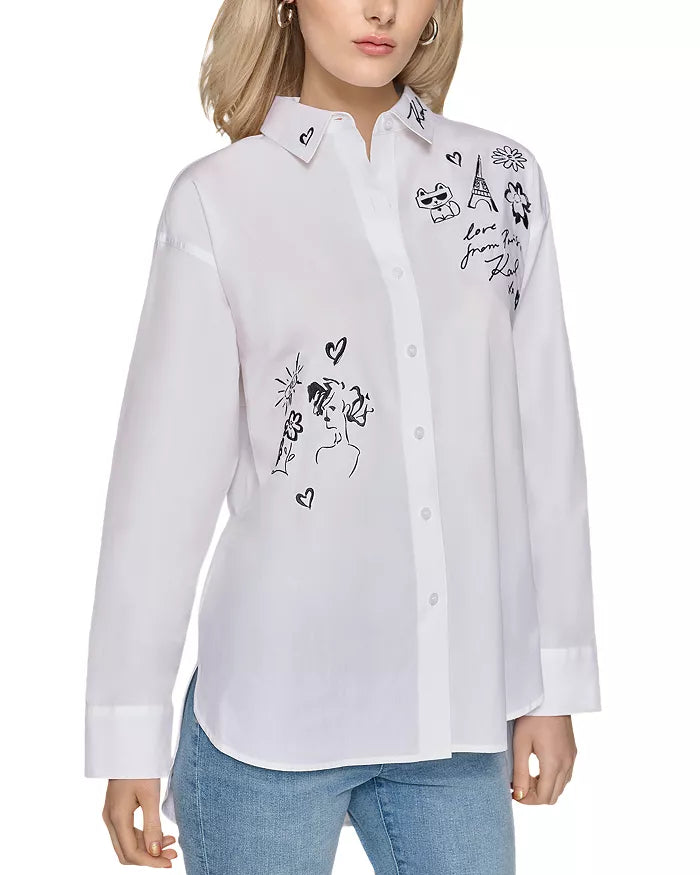 KARL LAGERFELD PARIS Oversized Whimsy Button Up Shirt