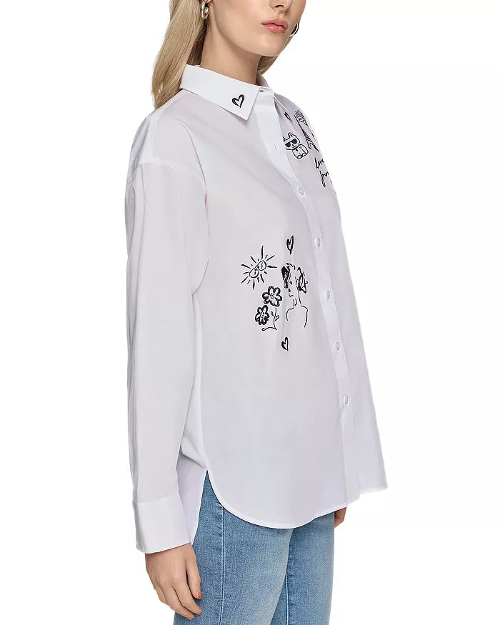 KARL LAGERFELD PARIS Oversized Whimsy Button Up Shirt