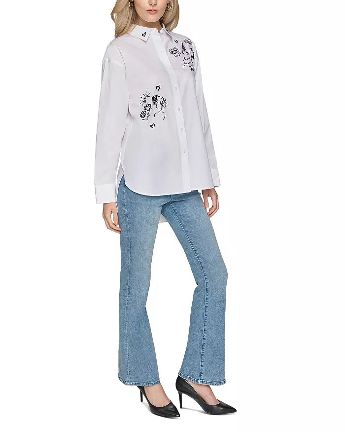 KARL LAGERFELD PARIS Oversized Whimsy Button Up Shirt