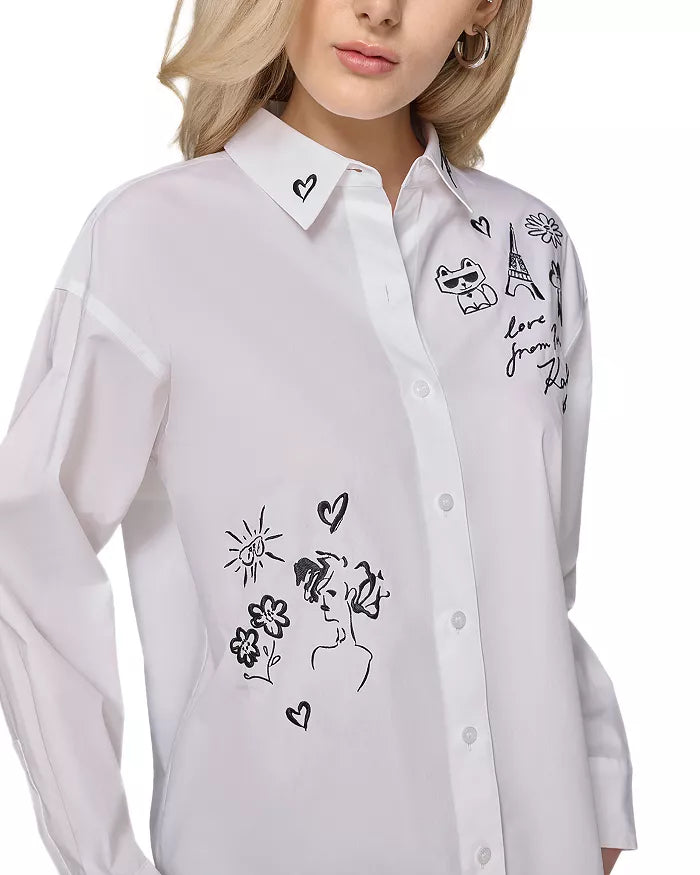 KARL LAGERFELD PARIS Oversized Whimsy Button Up Shirt