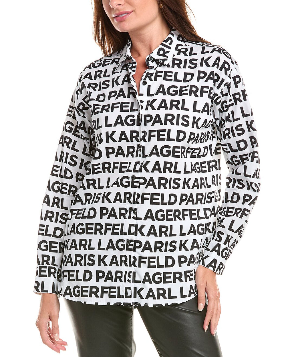 Karl Lagerfeld Paris Women's Logo-Print Button-Up Shirt