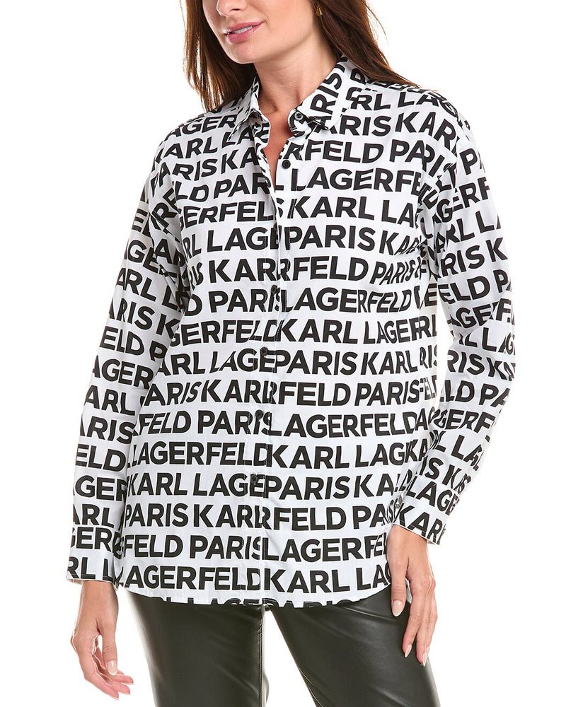 Karl Lagerfeld Paris Women's Logo-Print Button-Up Shirt
