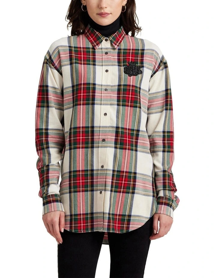 Bullion Checked Plaid Twill Over Sized Shirt