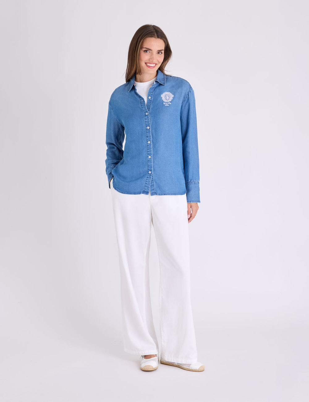 USPA LONG SLEEVE OVERSIZED DENIM SHIRT WITH CREST