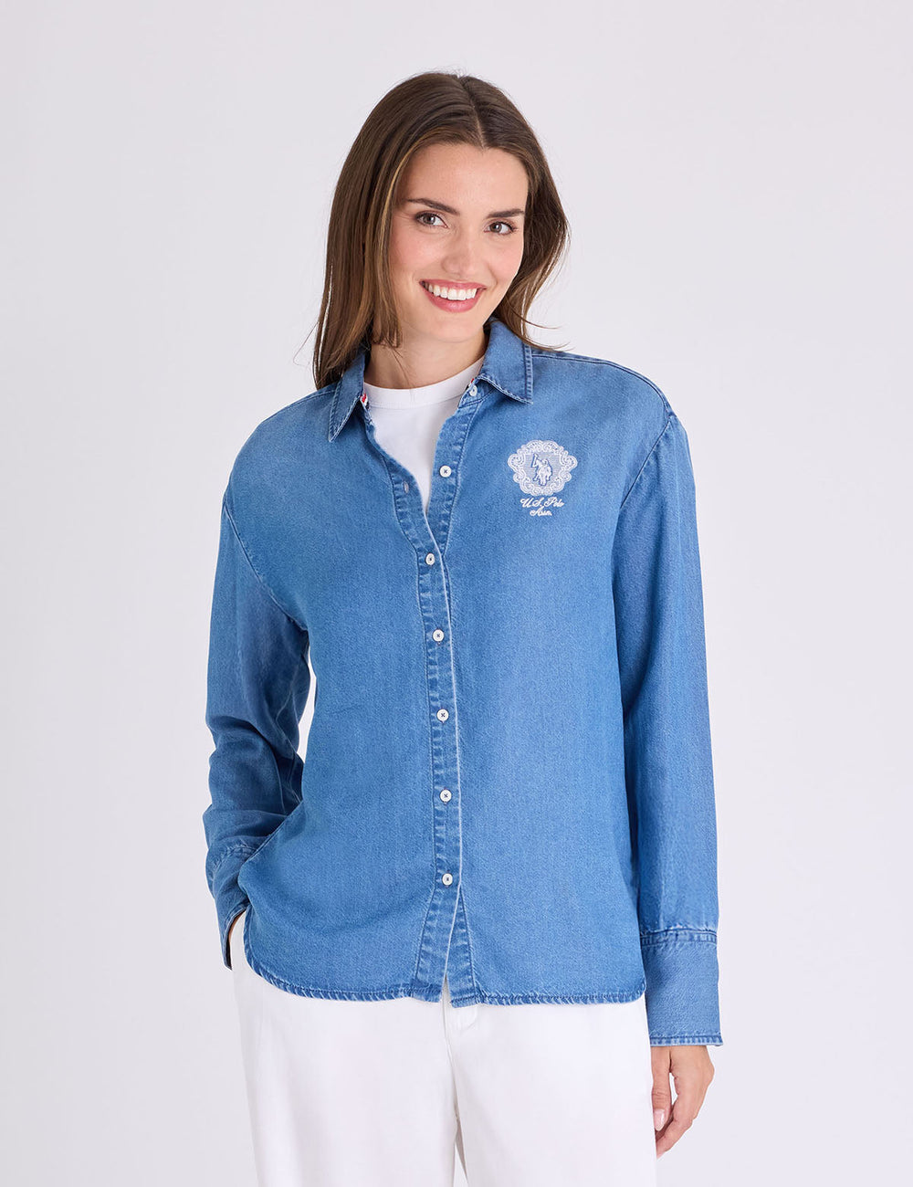 USPA LONG SLEEVE OVERSIZED DENIM SHIRT WITH CREST
