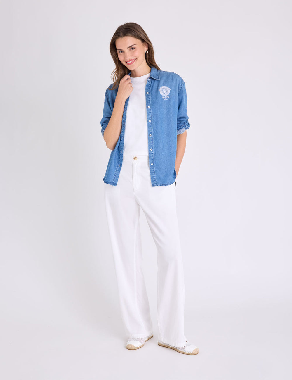 USPA LONG SLEEVE OVERSIZED DENIM SHIRT WITH CREST