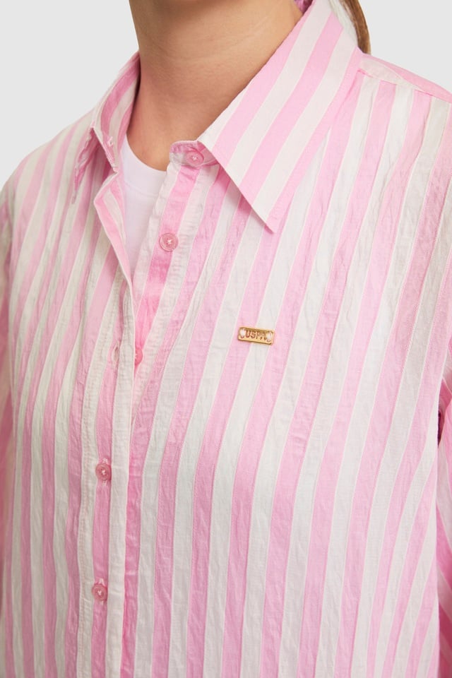 Women Pink Long Sleeve Striped Shirt