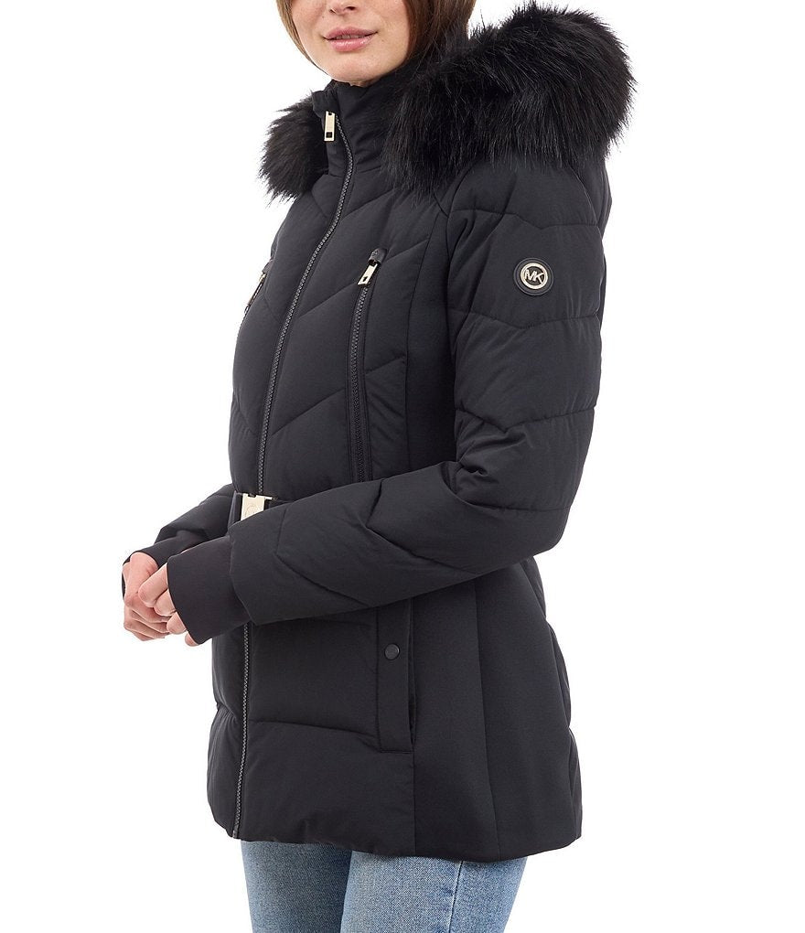 Michael Kors Women's Faux Fur Hooded Belted Coat