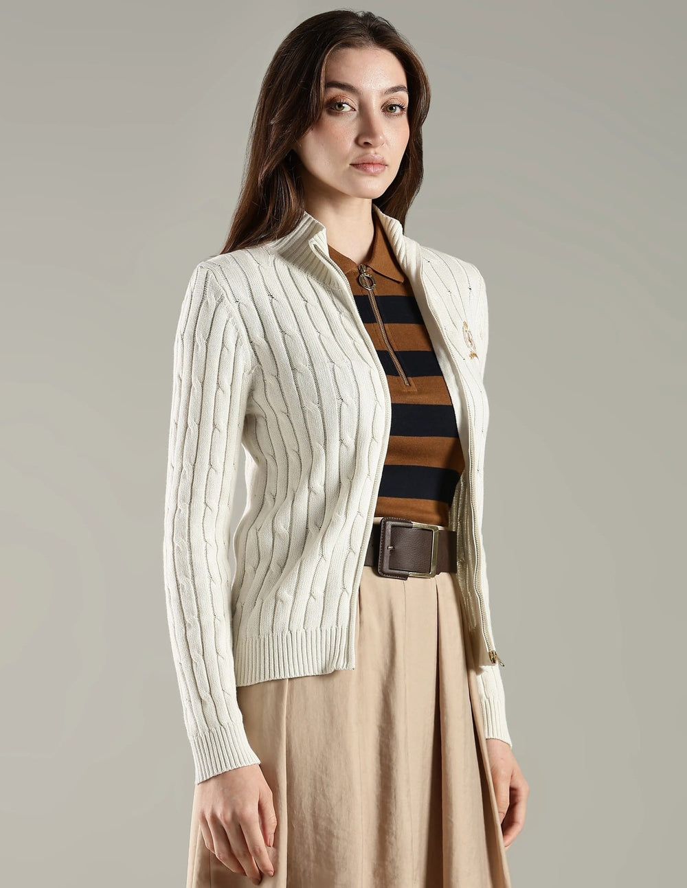 Regular Fit Cotton High-Neck Front-Open Sweate