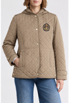 Faux-Leather-Trim Crest-Patch Jacket