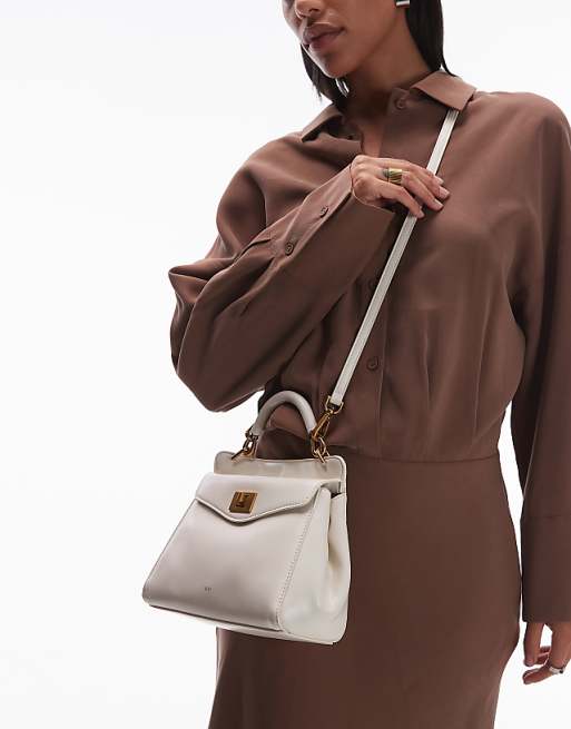JW PEI Lucia top handle classic bag with crossbody strap in off white