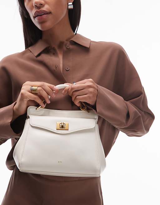 JW PEI Lucia top handle classic bag with crossbody strap in off white