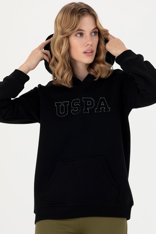 Women's Black Hooded Basic Sweatshirt