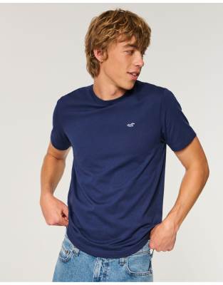 Hollister Men's Dark Blue Round Neck Short Sleeve T Shirt