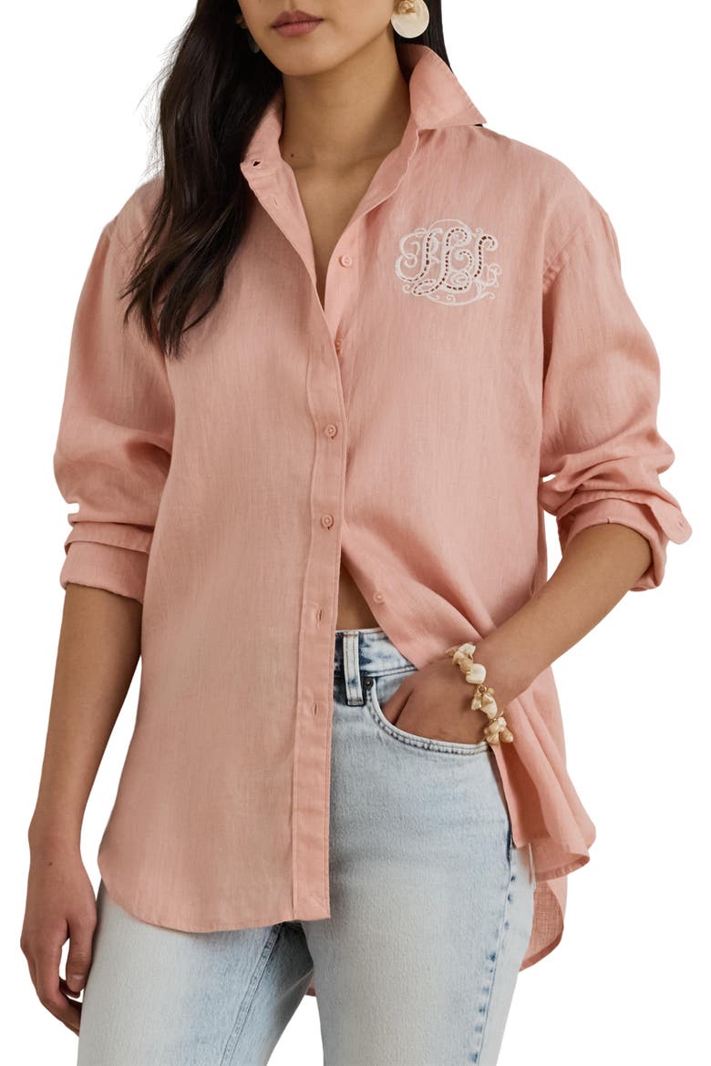 Relaxed Fit Eyelet-Logo Linen Shirt Save your Wishlist Lauren Petite