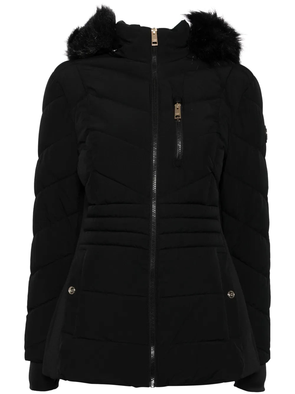 Michael Kors Puffer Coat Chest Zipper & Faux Fur Hood