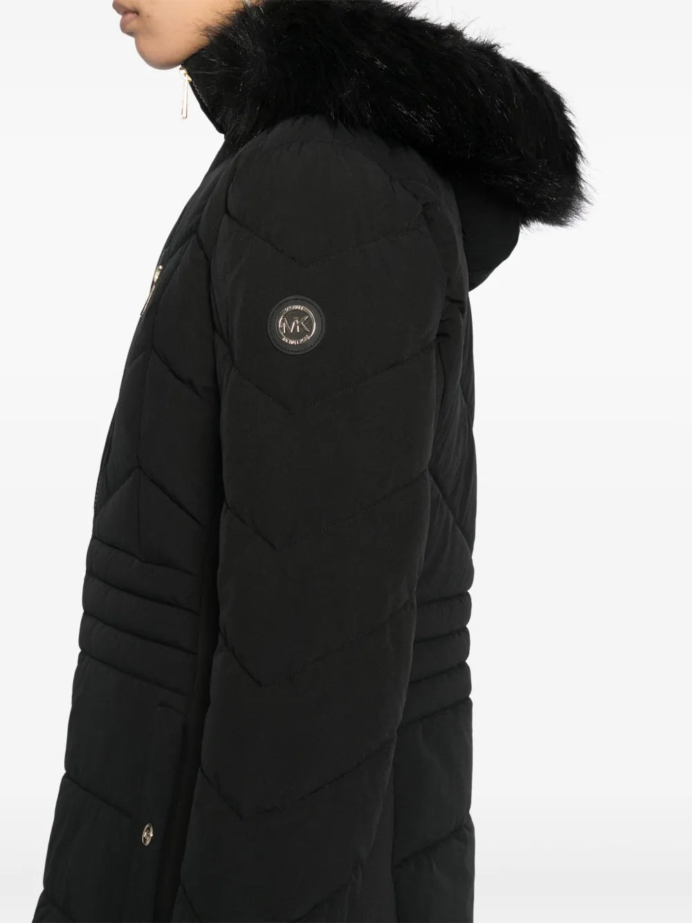 Michael Kors Puffer Coat Chest Zipper & Faux Fur Hood