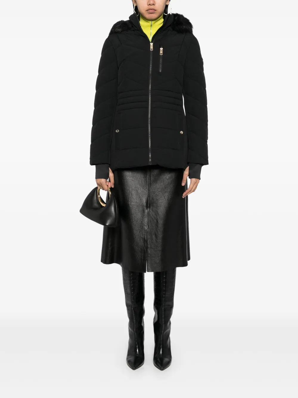 Michael Kors Puffer Coat Chest Zipper & Faux Fur Hood