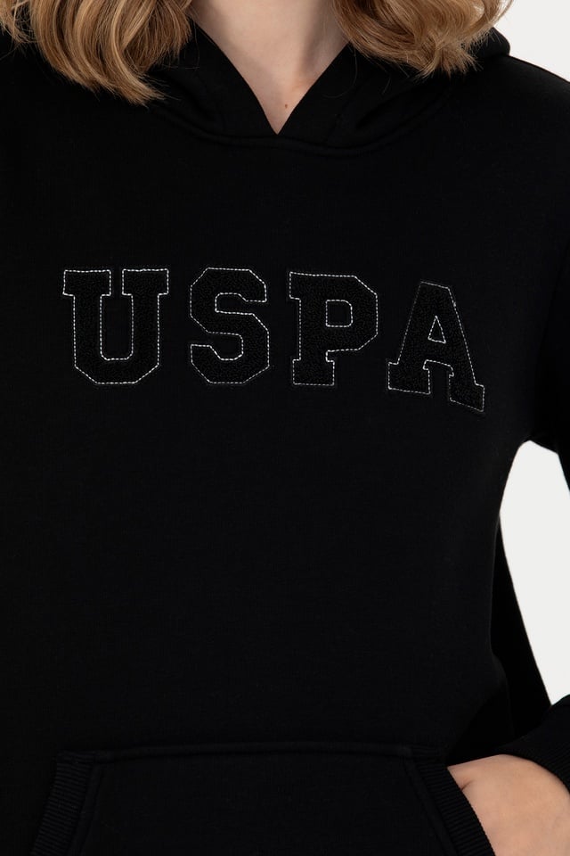 Women's Black Hooded Basic Sweatshirt