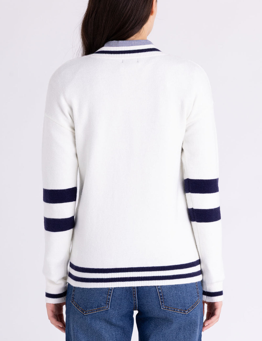 V-NECK VARSITY STRIPE SWEATER