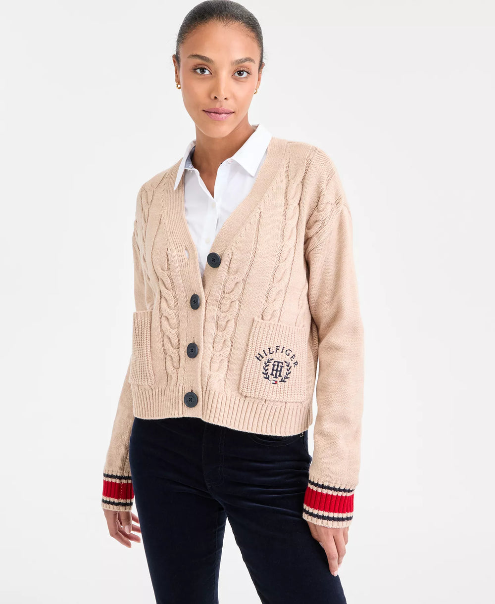 Tommy Hilfiger Women's Cable Knite Varsity Cardigan