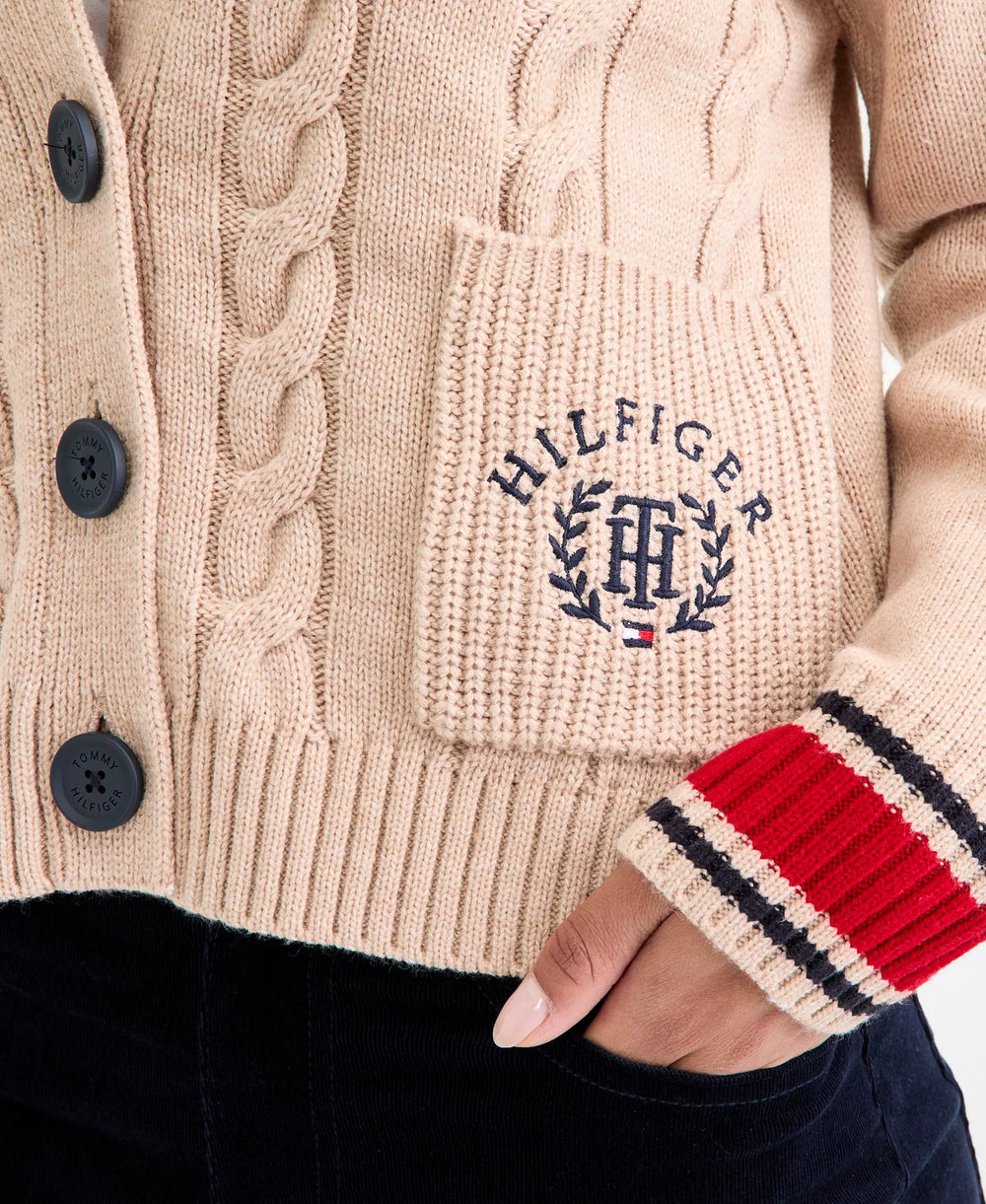 Tommy Hilfiger Women's Cable Knite Varsity Cardigan