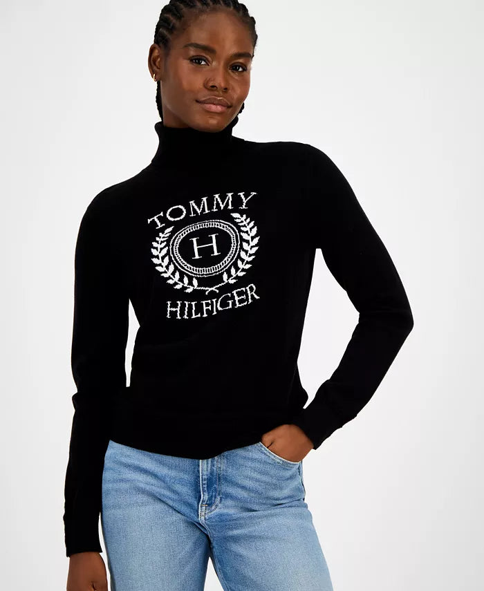 Tommy Hilfiger Women's Cotton Crest Turtleneck Sweater