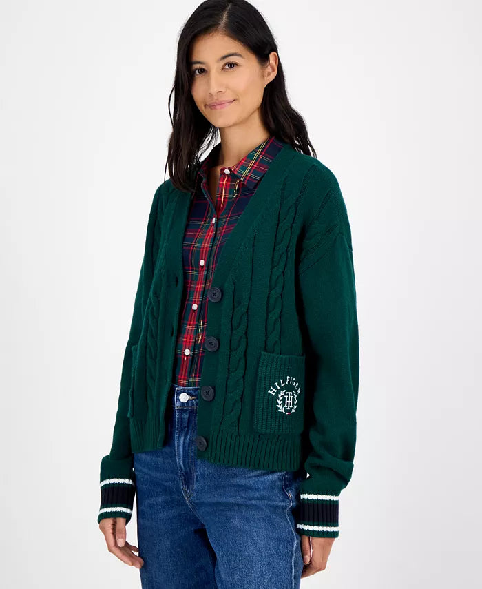 Tommy Hilfiger Women's Cable Knite Varsity Cardigan