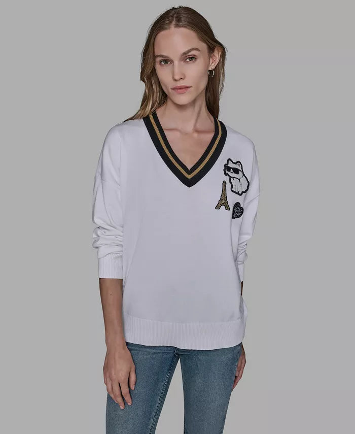 Karl Lagerfeld Paris Women's Patch Detail Sweater