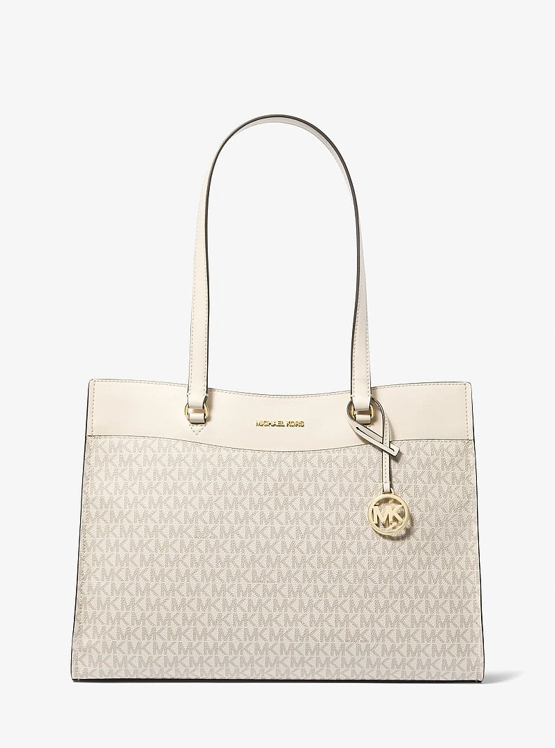 Michael Kors Outlet Jet Set Large Signature Logo Tote Bag