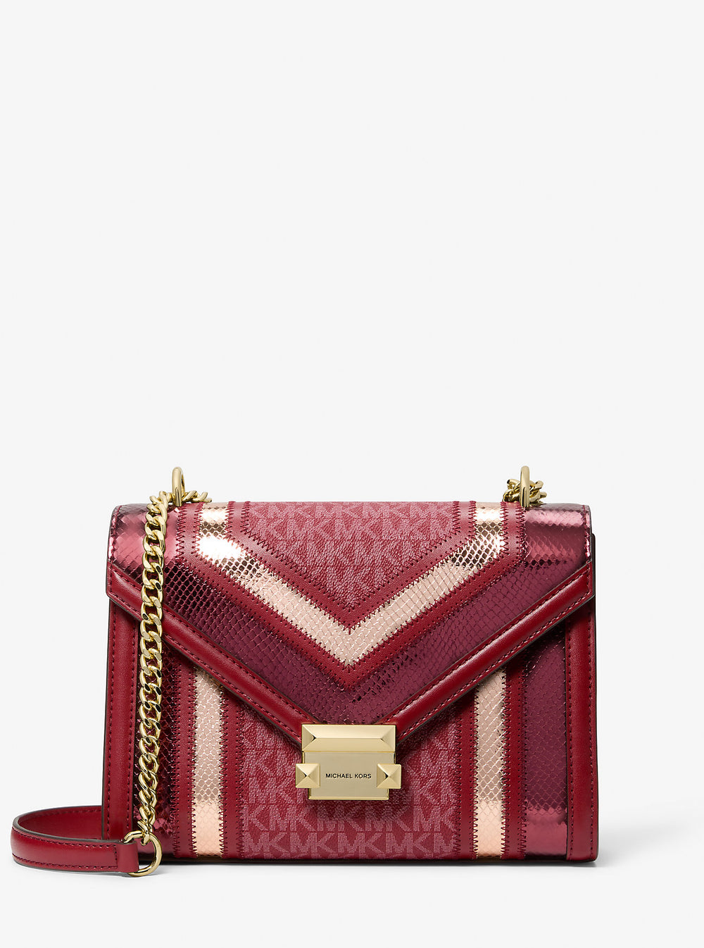 Whitney Medium Signature Logo and Metallic Shoulder Bag