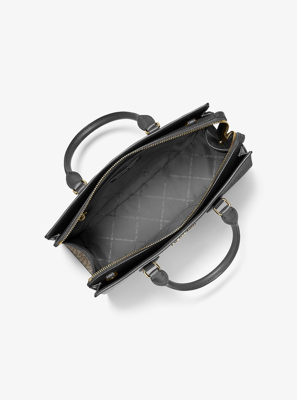 Sheila Medium Two-Tone Metallic Signature Logo Satchel