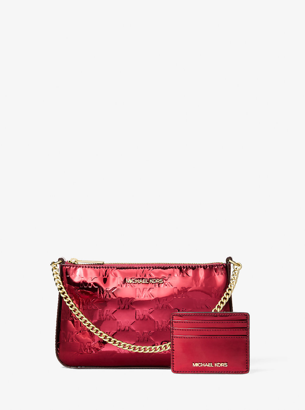 Jet Set Medium Metallic Logo Debossed Pochette and Card Case