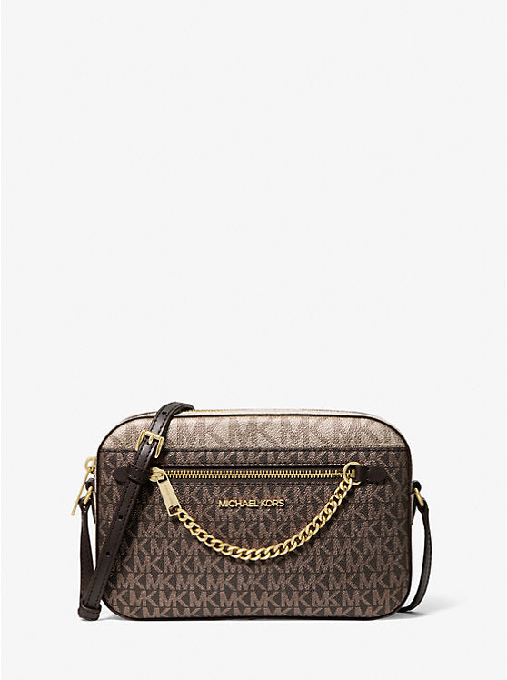 Jet Set Large Metallic Signature Logo Crossbody Bag