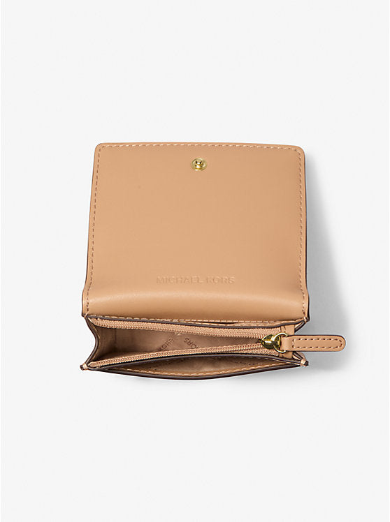 Michael Kors Women's Carson Small Pebbled Leather Card Case Wallet (Pale Gold)