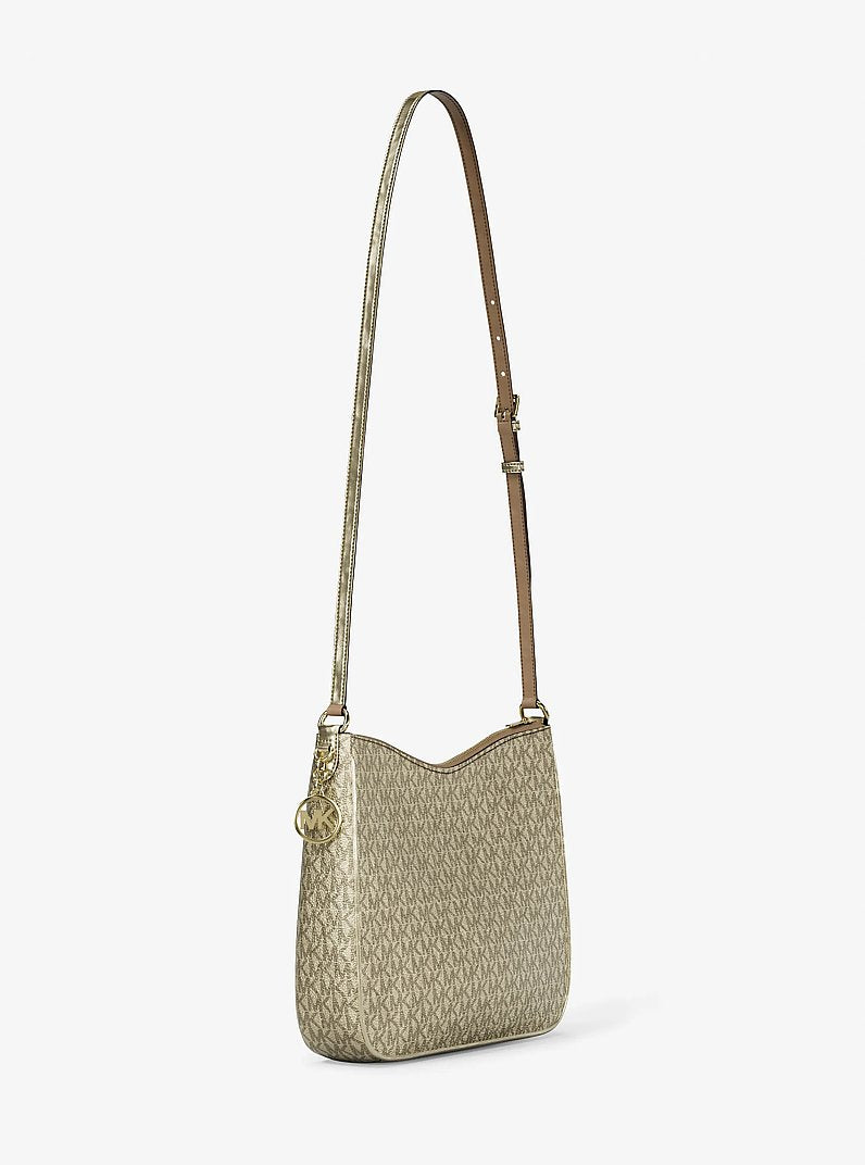 Michael Kors Outlet Nayla Medium Metallic Signature Logo Messenger Bag
