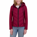 DKNY Women's Mixed Media Puffer Jacket Burgundy