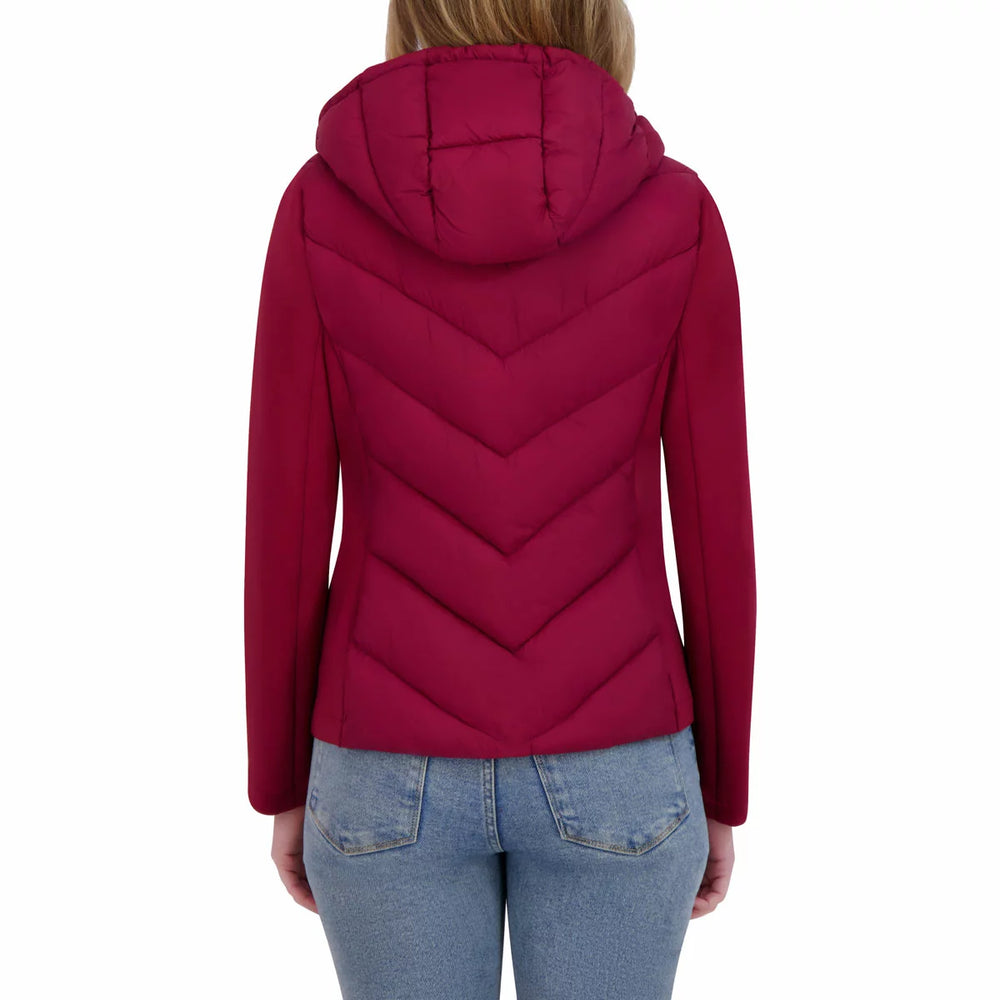 DKNY Women's Mixed Media Puffer Jacket Burgundy