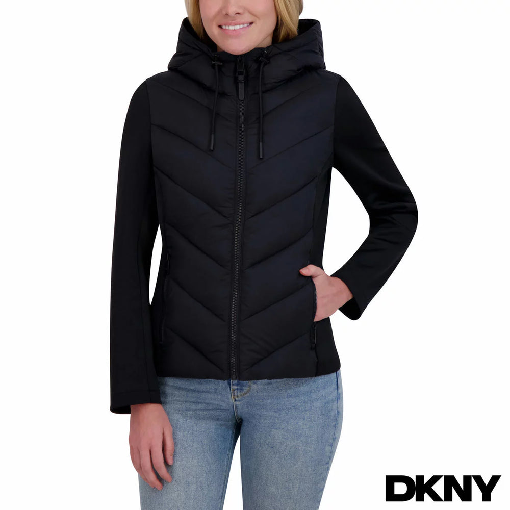 DKNY Women's Mixed Media Puffer Jacket Black