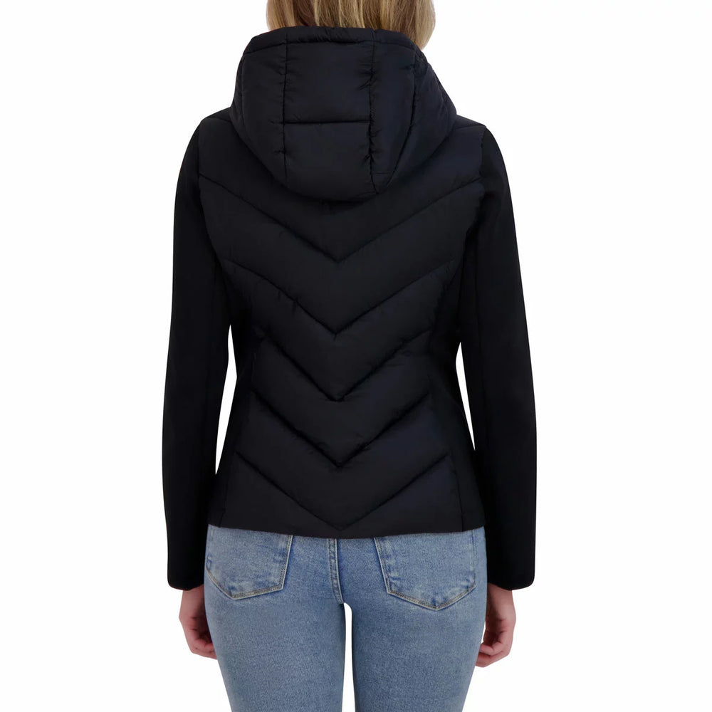 DKNY Women's Mixed Media Puffer Jacket Black