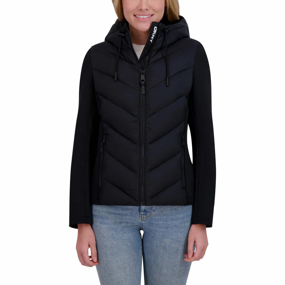 DKNY Women's Mixed Media Puffer Jacket Black