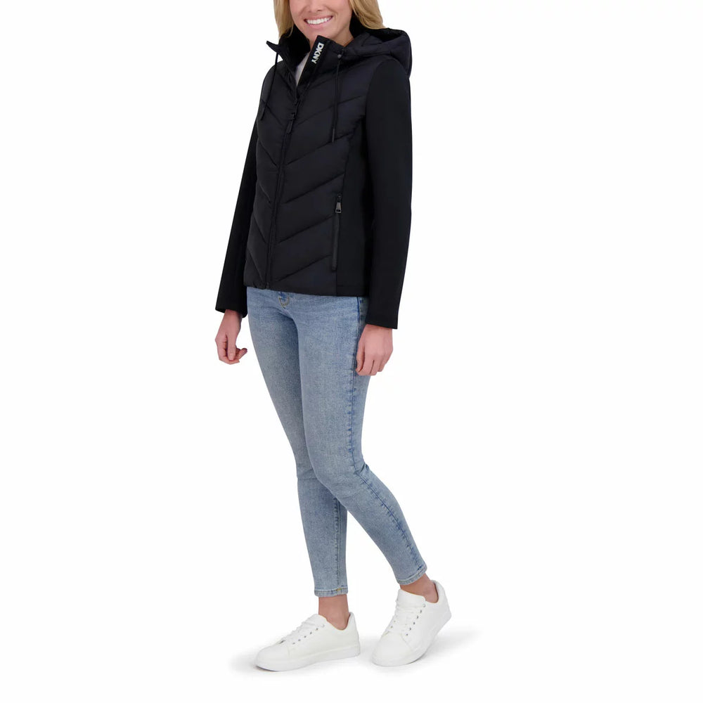 DKNY Women's Mixed Media Puffer Jacket Black