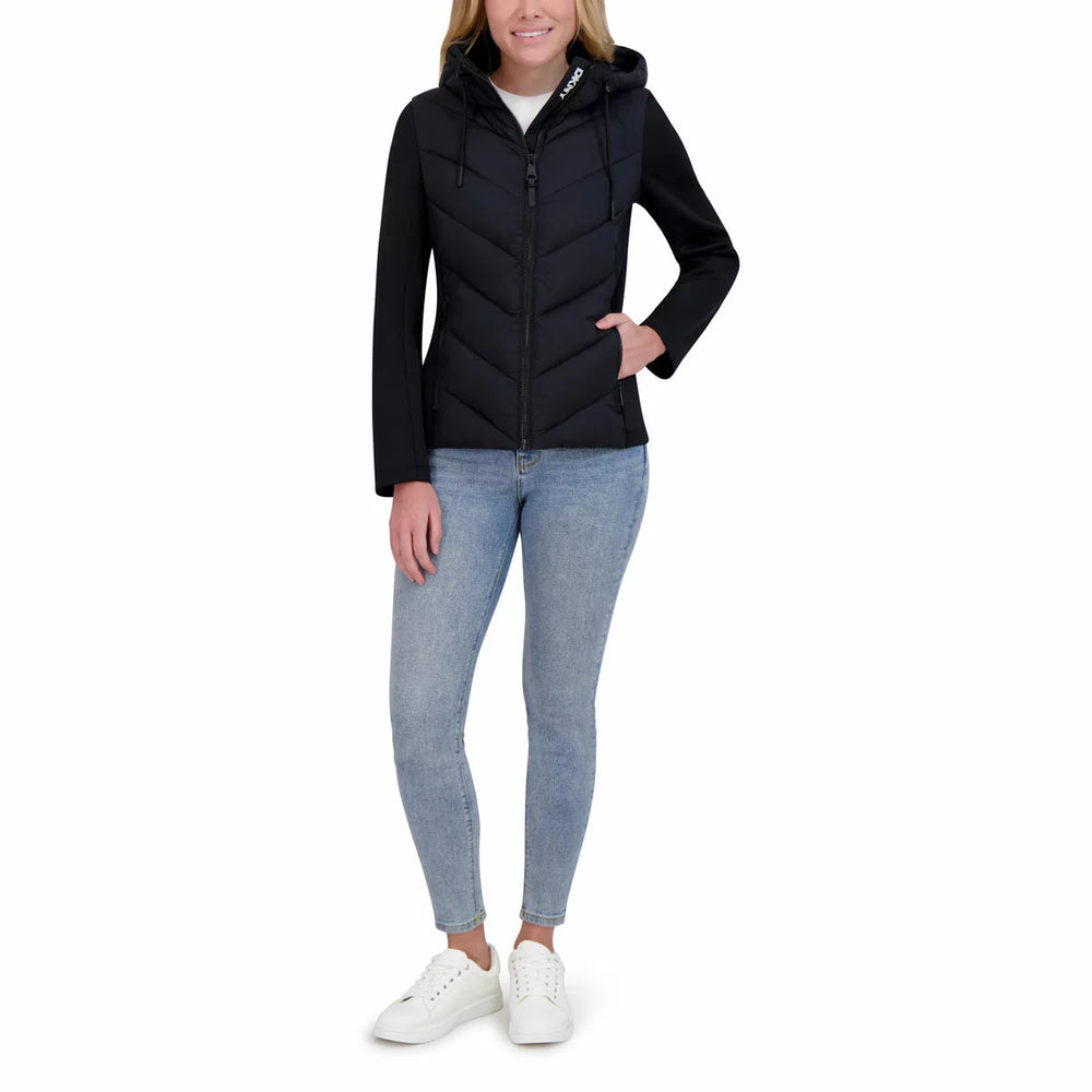DKNY Women's Mixed Media Puffer Jacket Black