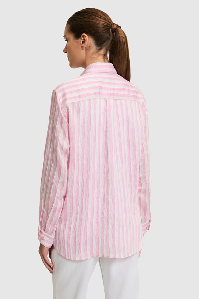 Women Pink Long Sleeve Striped Shirt