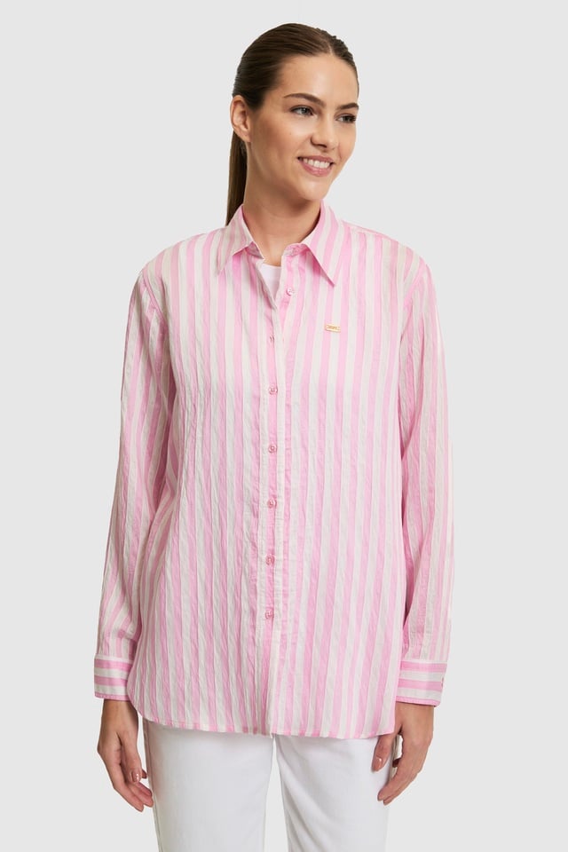Women Pink Long Sleeve Striped Shirt